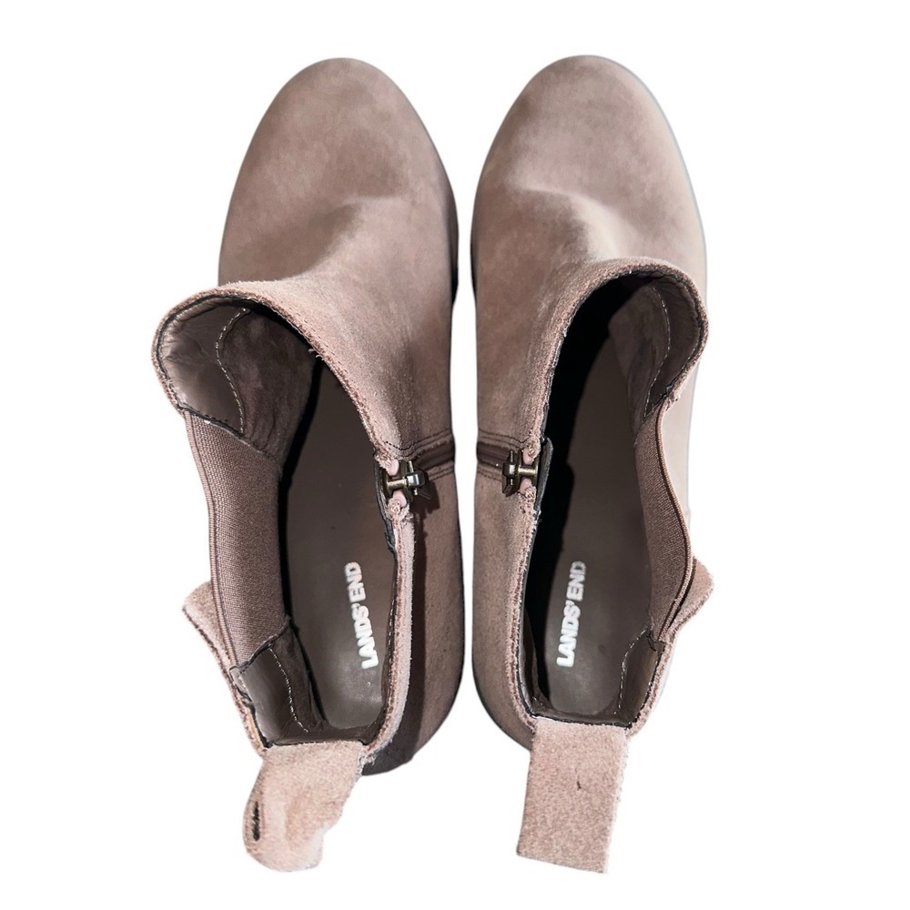 Lands End Ankle Bootie Women's 10 Tan Suede Chelsea Side Zip Beige Western Boho - Picture 9 of 9